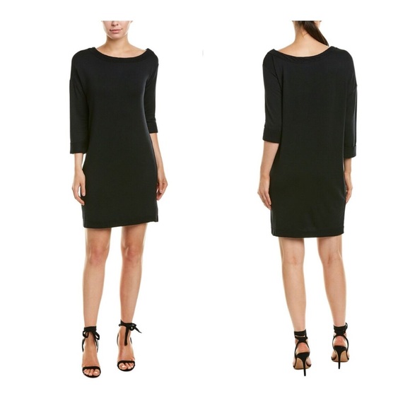 Splendid Off Shoulder Brushed French Terry Black Dress - Picture 1 of 9